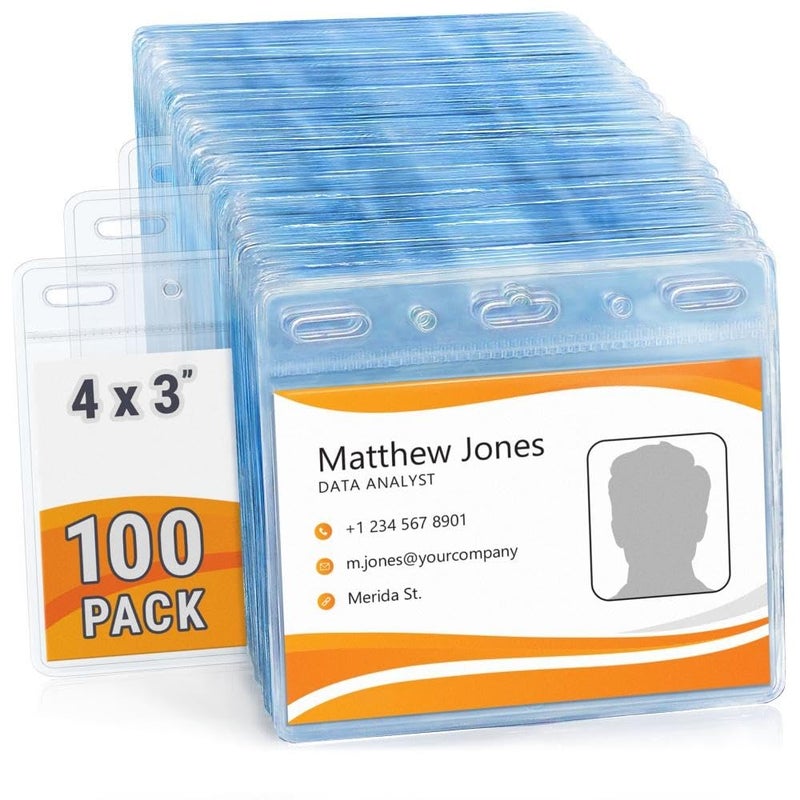 EcoEarth Horizontal Card Protector with Soft Edge (Large 4x3, 100 Pack) Clear Plastic Pouch for ID Name Badge Holders, Conference Nametag Sleeves, No Zipper for Quick and Easy Loading of Card Inserts - Image 1